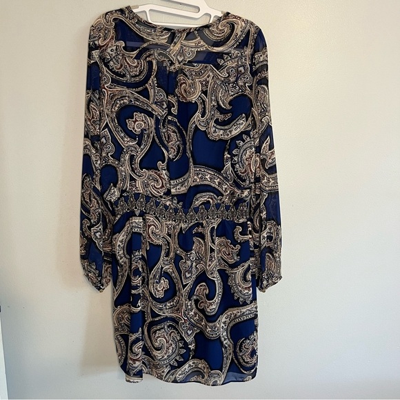 WHBM Womens Parsley Long Sleeve Midi Dress Flowy Sz 10 Waistband Lined - Picture 12 of 12